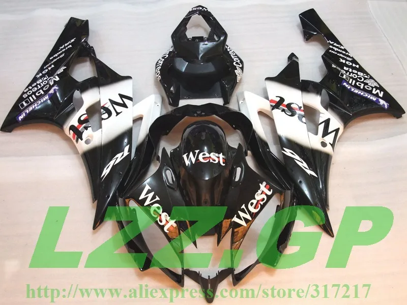 

Injection WEST fairing kit for YAMAHA YZF-R6 06-07 YZF R6 06 07 YZF 600 R6 2006 2007 100%NEW Black white motorcycle fairing kit