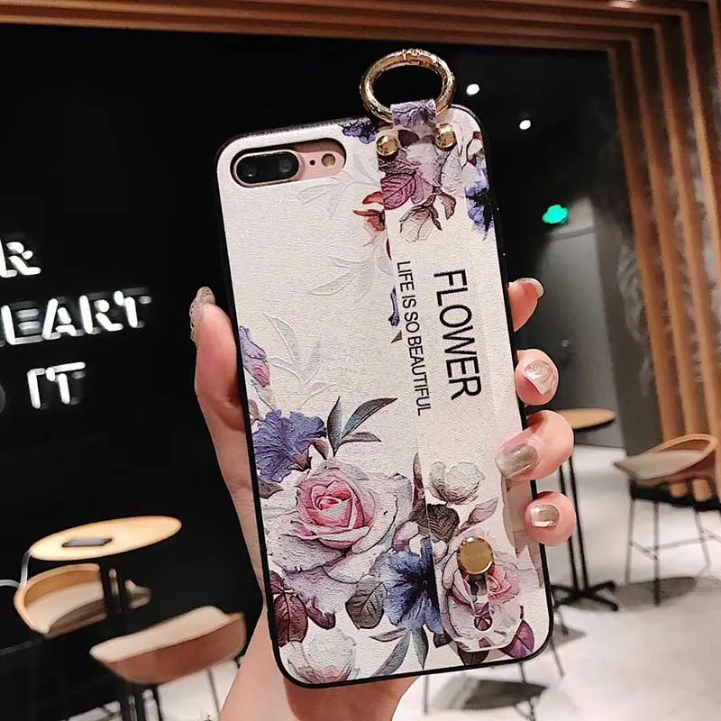 Винтажный цветочный чехол на запястье для iphone 6 6s 7 8 plus X Xs max XR рельефный с