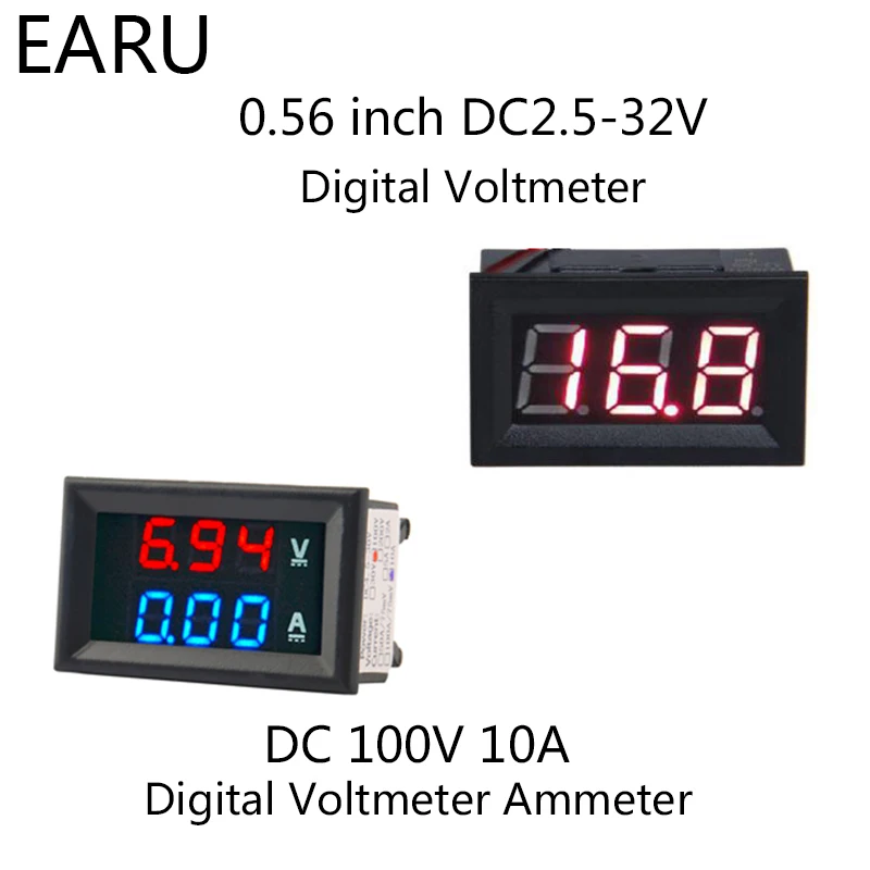 1 шт. DIY DC100V 10A Вольтметр Амперметр синий красный двойной Ампер Вольт Напряжение