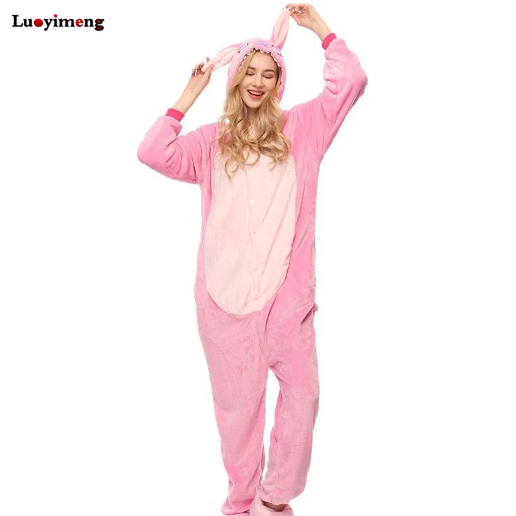 pink stitch Женские пижамы; Новинка; фланелевые пижамы с единорогом; пижамы для девочек; комбинезоны с капюшоном; домашняя одежда; костюмы с героями мультфильмов для взрослых - Цвет: pink stitch