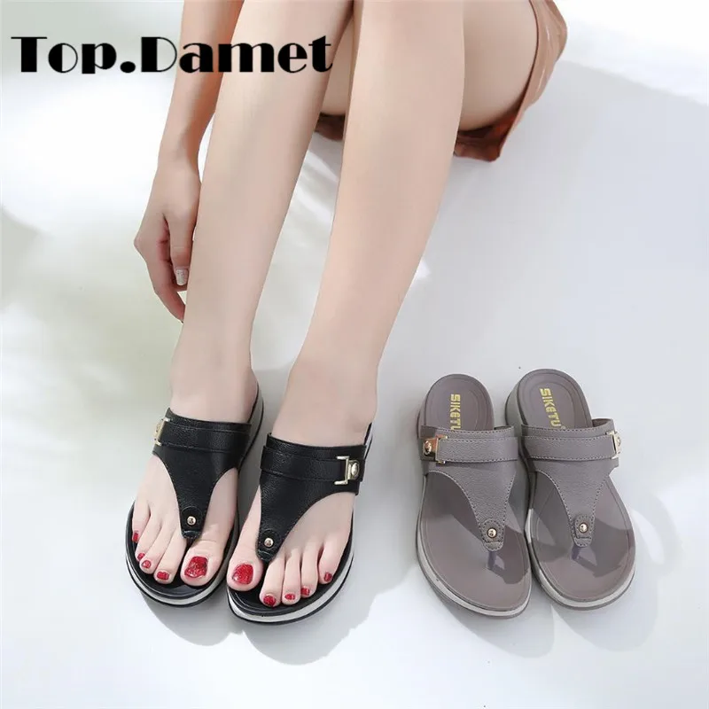 Top. Damet/женские шлепанцы летние пляжные на танкетке и платформе однотонные