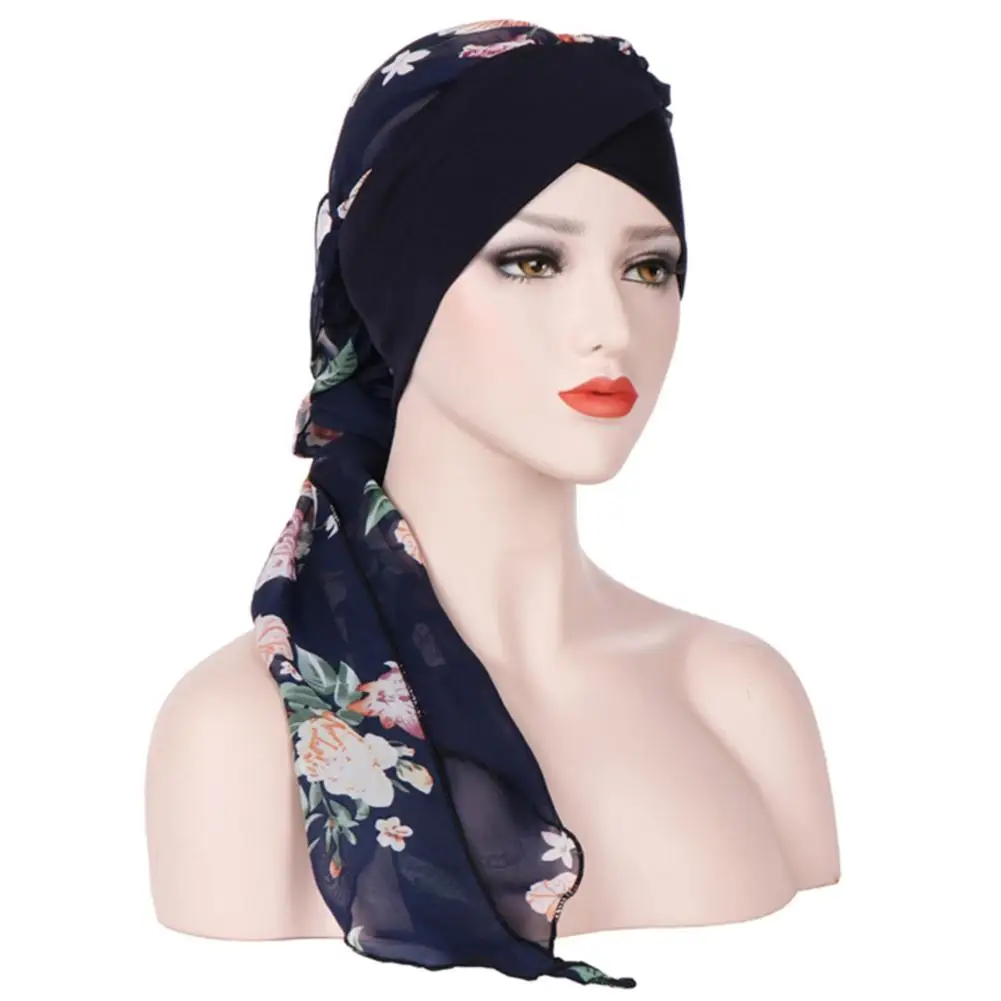 Muslim Women Printed Hijabs Hats Turban Head Scarf Chemo Cancer Cap Hair Loss Hat Long Tail Bow Bonnet Wide Band Wrap | Аксессуары для