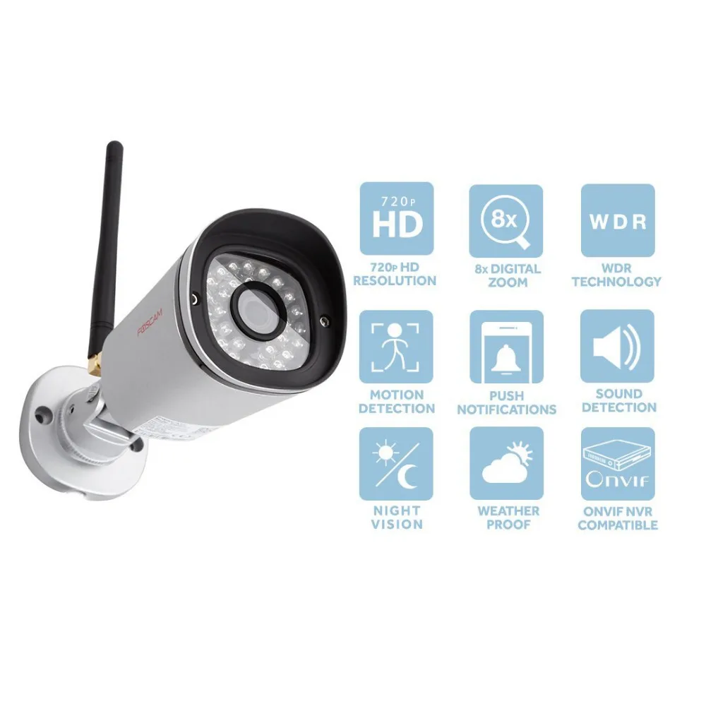 Foscam FI9800P 720P Беспроводная HD IP Bullet CCTV камера с 65 футов ночного видения-серебро