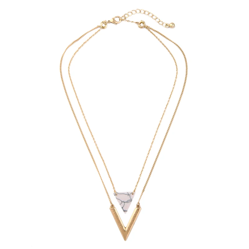 Съемный двухслойный Треугольник Кулон ожерелье белый узорчатый человек-сделано