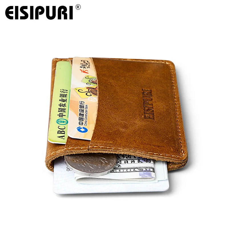 Мужской кошелек EISIPURI тонкий коричневый из натуральной кожи 2018|Держатели для карт