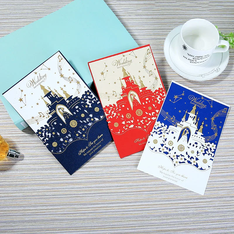100pcs Laser Cut Castle Wedding Invitations Card Stamping Business Greeting Customize Birthday Party Favor Supplies | Дом и сад