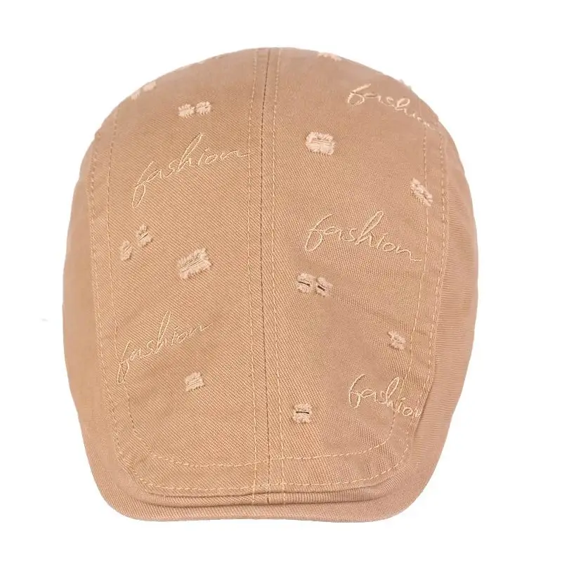 Kagenmo Fashion Letter Embroidery Unisex Beret Wash Cotton High Quality All-Match Visor Soild Color Cool