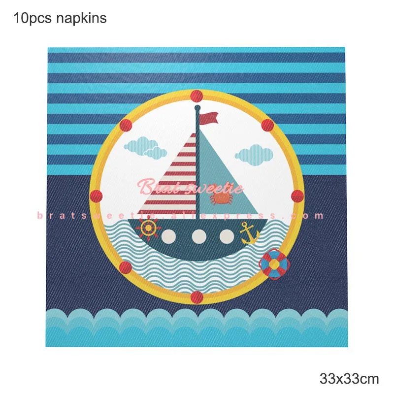 Nautical napkins Морская тема одноразовые наборы посуды для детей день рождения украшения морской синий Лодка бумажные тарелки и стаканы вечерние принадлежности - Цвет: Nautical napkins