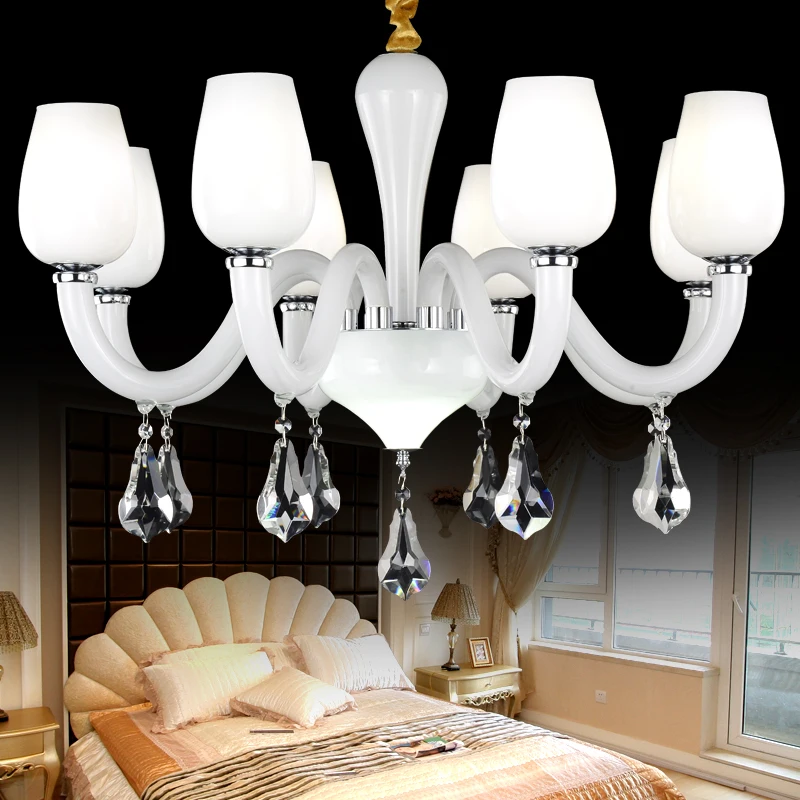 Modern Art Deco Chandelier Milky White Color Hanging Lamp Living Room Candle Lamps Luxury Crystal | Освещение