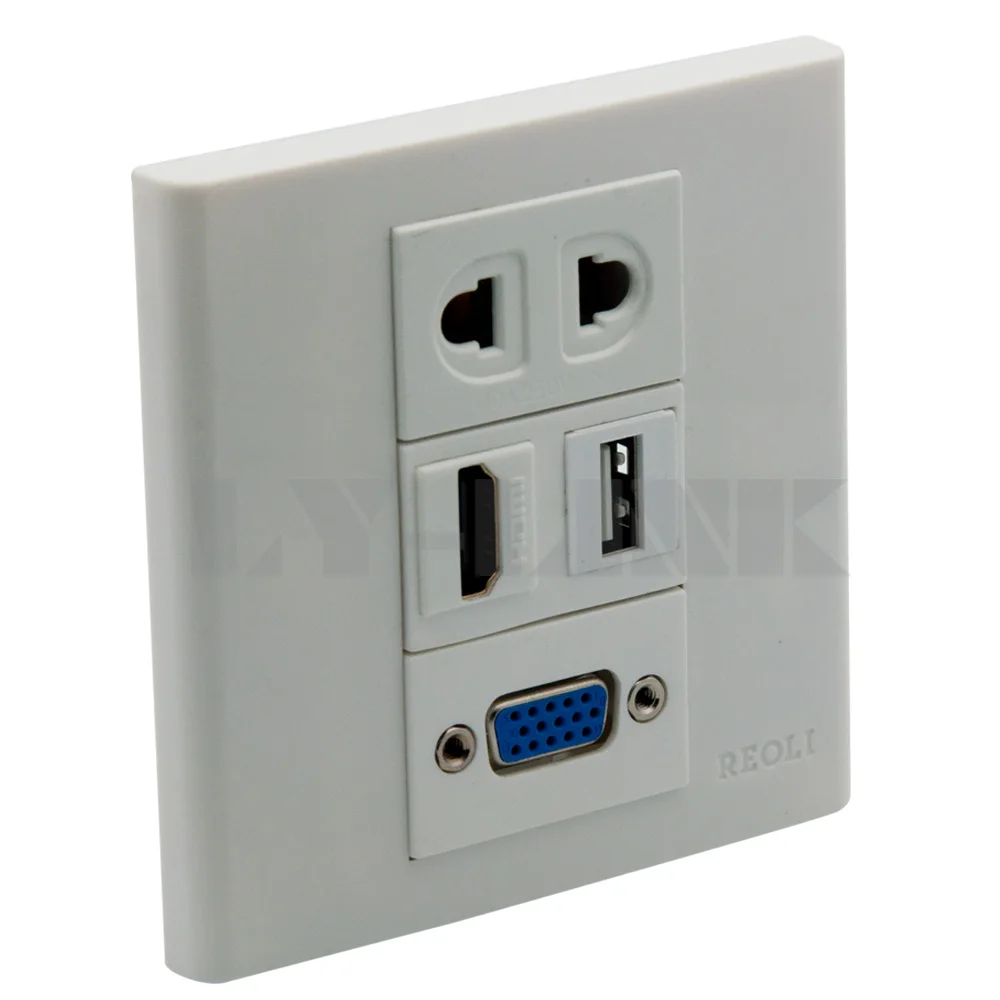 VGA HDMI USB настенная пластина питания переменного тока с обратной стороной разъема
