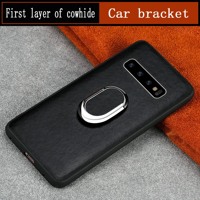 

For Samsung s10 mobile phone shell leather car magnetic cowhide bracket ring luxury atmosphere high-end all-inclusive anti-fall