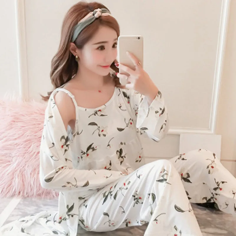 Новый женский пижамный комплект из 3 предметов топ на бретельках + брюки длинная