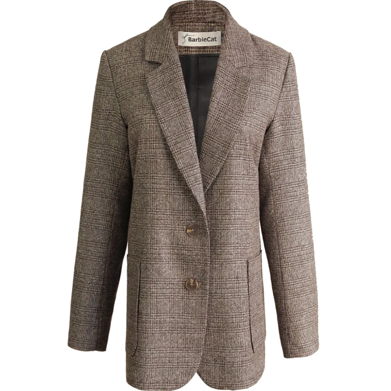 

Женский клетчатый Блейзер, осенне-Весенняя однобортная куртка с длинным рукавом, Офисная Повседневная Свободная верхняя одежда, 2020