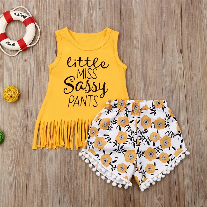 Комплект детской одежды для маленьких девочек с кисточками жилет буквенным