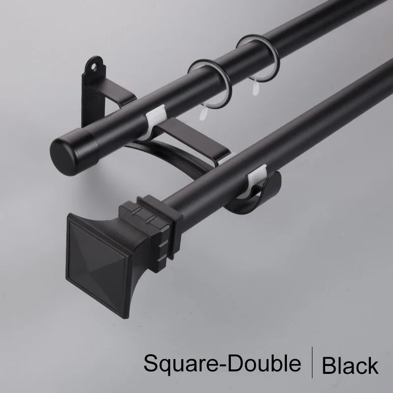 Square Double Римский полюс Алюминиевый сплав карниз для спальни без ржавчины высокая твердость с различными декоративными головками черный - Цвет: Square Double