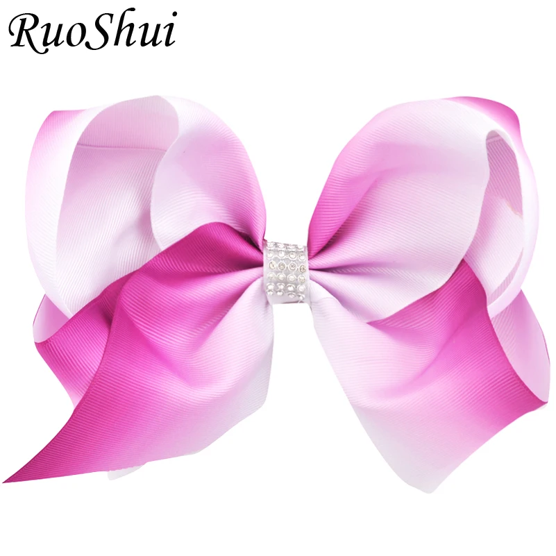 8 дюймов стразы большой бант для волос радужная лента зажимы аллигатора заколки с