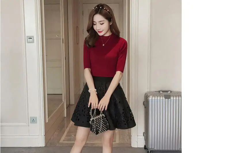Carol Diaries 2018 Women's Cashmere Turtleneck Short Sleeve Knitted Pullover Tee Base Sweater Women Jumper Sexy Tops | Женская
