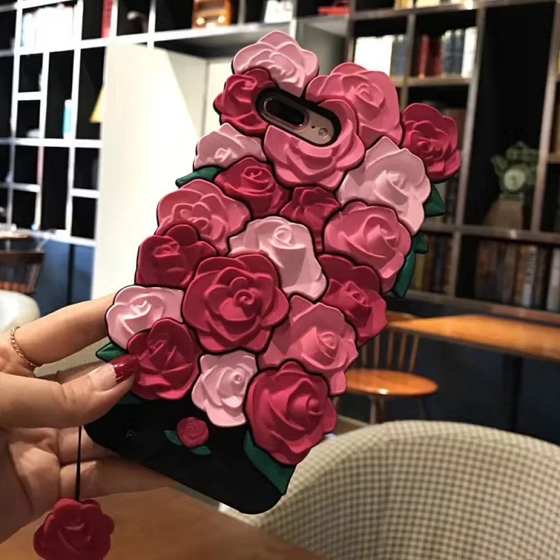 3D милый романтичный чехол для телефона с розами для iPhone XS MAX XR 8 7 Plus 6 6s Plus, мягкий силиконовый роскошный модный бесплатный ремешок