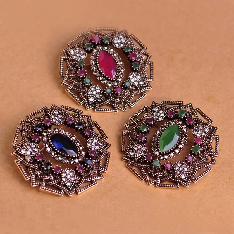 Blucome 2018 New Retro Style Blue Exquisite Metal Brooch Resin Acrylic Women Hat Hair Accessories Gifts Round Party | Украшения и