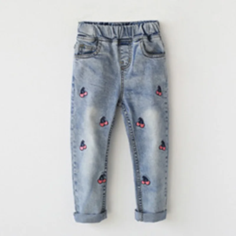 Детские штаны 2018 новые весенние модные джинсы для девочек детские с вышивкой