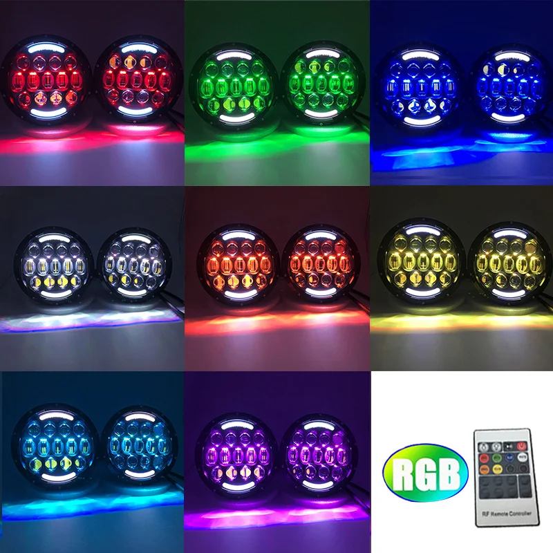 105 Вт 7 дюймов круглый RGB светодиодный фары с Hi/железо добывающей промышленности