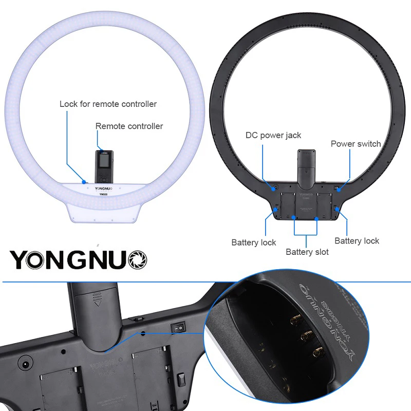 Оригинальное кольцо для селфи YongNuo YN608 3200K ~ 5500 K двухцветная температура