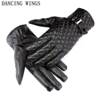2pairspack fashion men pu leather driving gloves winter warm mittens plaid black velvet lined black touch screen gloves male