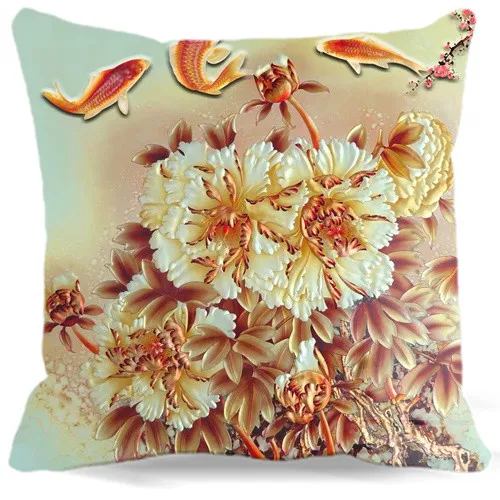 Cotton polyester Vintage Retro peony flowers Pattern Print Home car hotel Decorative pink red Pillow case 9 style 16'' 18&quot 19&quot |