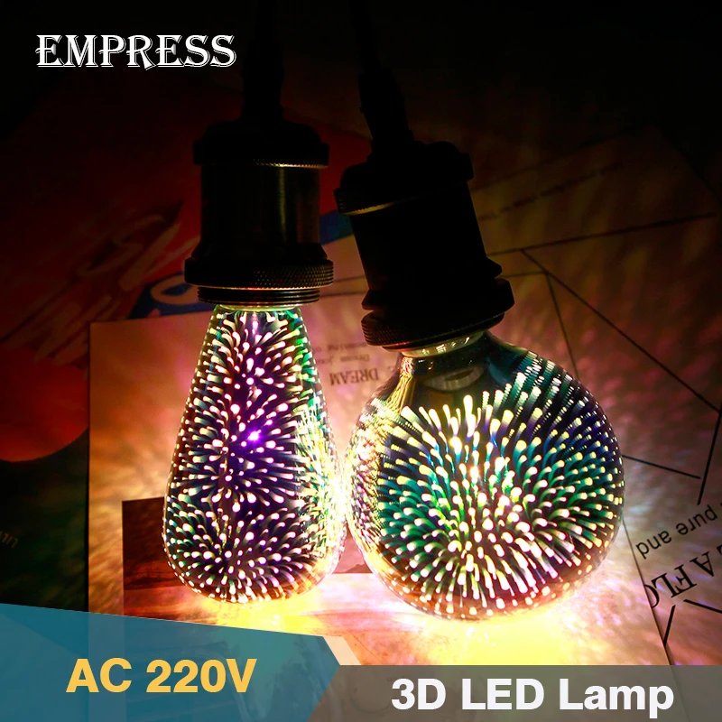 3D светодиодный свет лампы ST64 G95 G80 A60 220 V стилизованные под языки пламени Винтаж