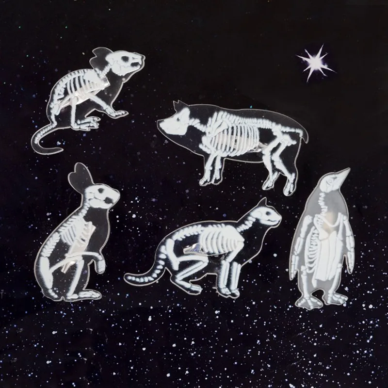 Новинка брошь в виде скелета животного прозрачная смола пингвин свинья кролик