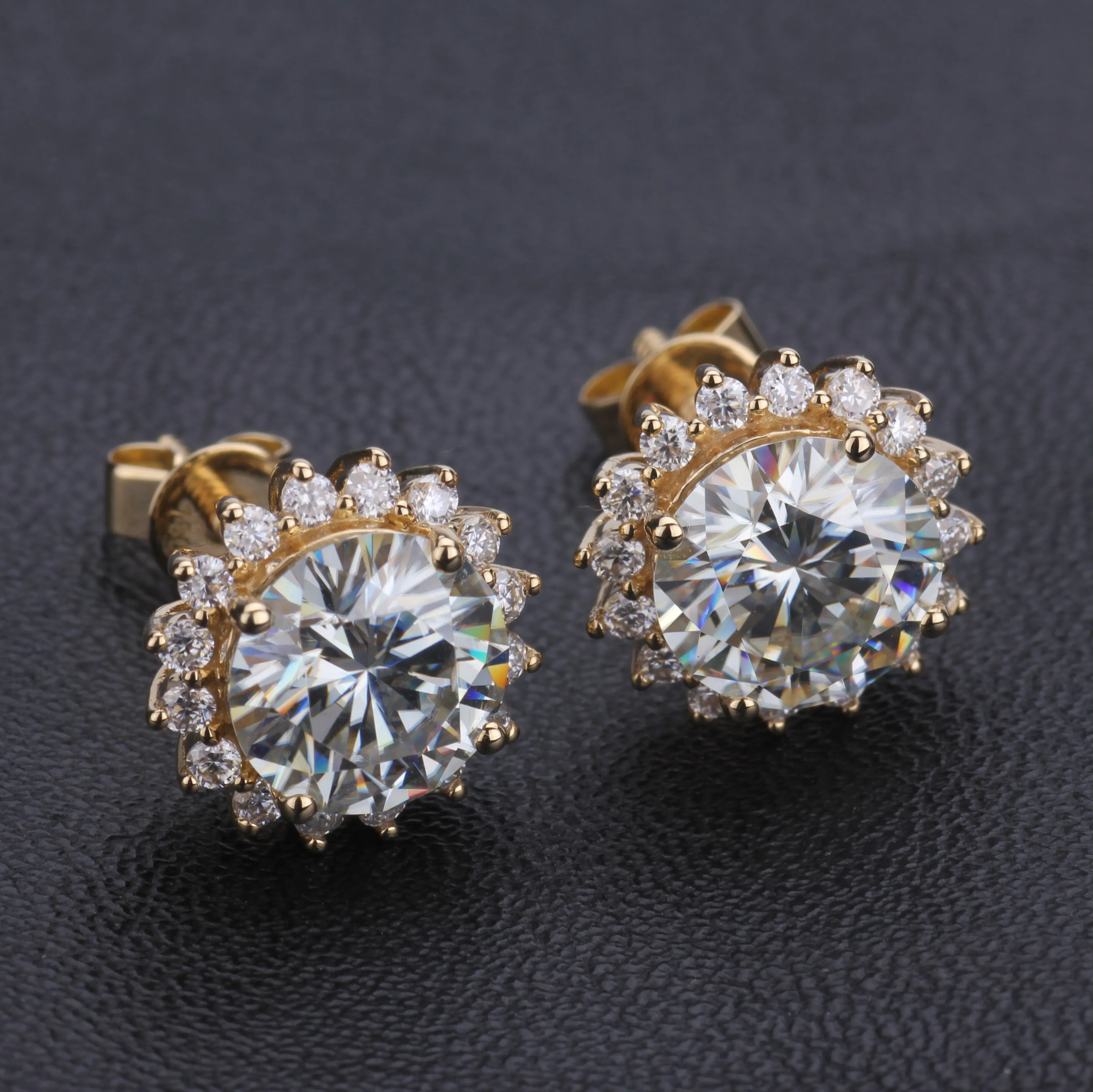 18K желтое золото свадебные серьги-гвоздики с 2ct круглой формы Муассанит ювелирные изделия, серьги с бриллиантами драгоценный камень подарок девушке