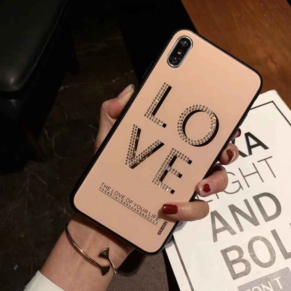 Чехол для Телефона Diamond Love iphone 6 6s 7 8 Plus X XR XS MAX блестящая задняя крышка 6plus 7plus plus XSMAX