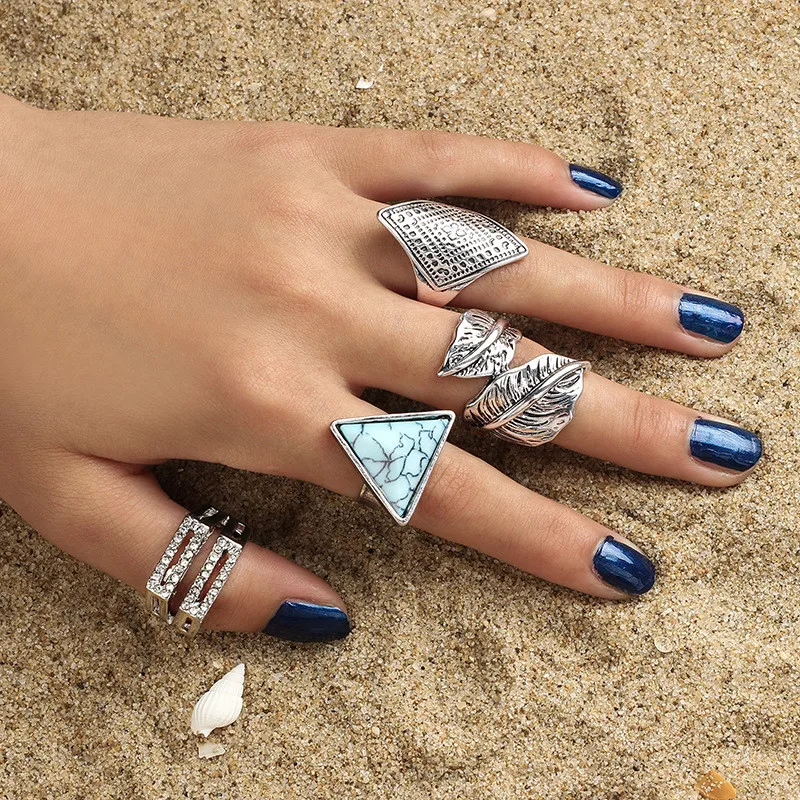 4 шт./компл. миди Кольца Набор для Для женщин Тибетский Турецкая Серебряные Цвет