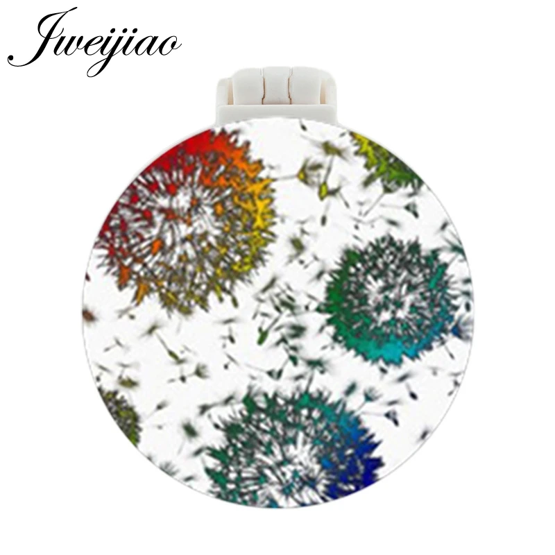 JWEIJIAO Colourful Dandelion Art Photo Printed Pocket Mirror With Massage Comb Makeup Travel Purse Mirrors unique gift for women | Красота и