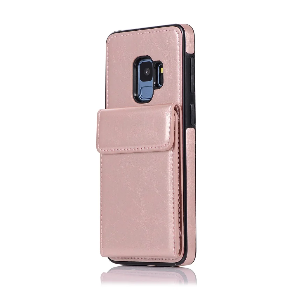 Rose gold Кожаный чехол для телефона с держатель для карт для samsung Galaxy S8 S9 S10 плюс S10E задняя крышка для S7 S7Edge S 8 10 9 Ретро Чехол - Цвет: Rose gold
