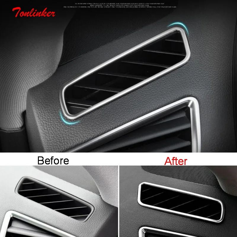 

Tonlinker Interior Dashboard small Outlet Cover Stickers for AUDI Q5 2009-18 Car styling 2 PCS Stainless steel Cover sticker