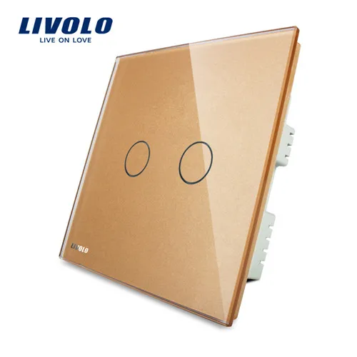 Golden LIVOLO, сенсорный выключатель, Стекло Панель, VL-C302-61/62/63220~ 250 V, 2-банды, только стандарт Великобритании, сенсорный светильник переключатель с Светодиодный индикатор - Цвет: Golden