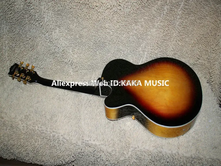 Оптовая продажа гитары Новые Sunburst Полые Джаз Позолоченные элементы abalone переплет