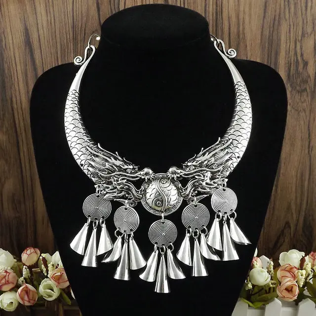 multiple styles can choose jewelry Yunnan National Wind Retro Necklace Collar Shuanglongxizhu Miao Silver Sweater Chain A1197 | Украшения и
