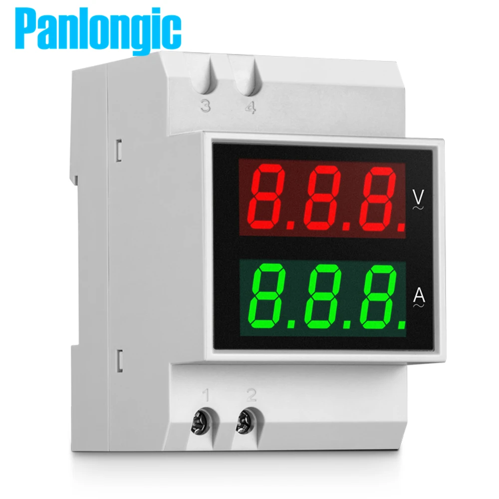 DIN-рейка двойной светодиодный дисплей измеритель напряжения и тока вольтметр