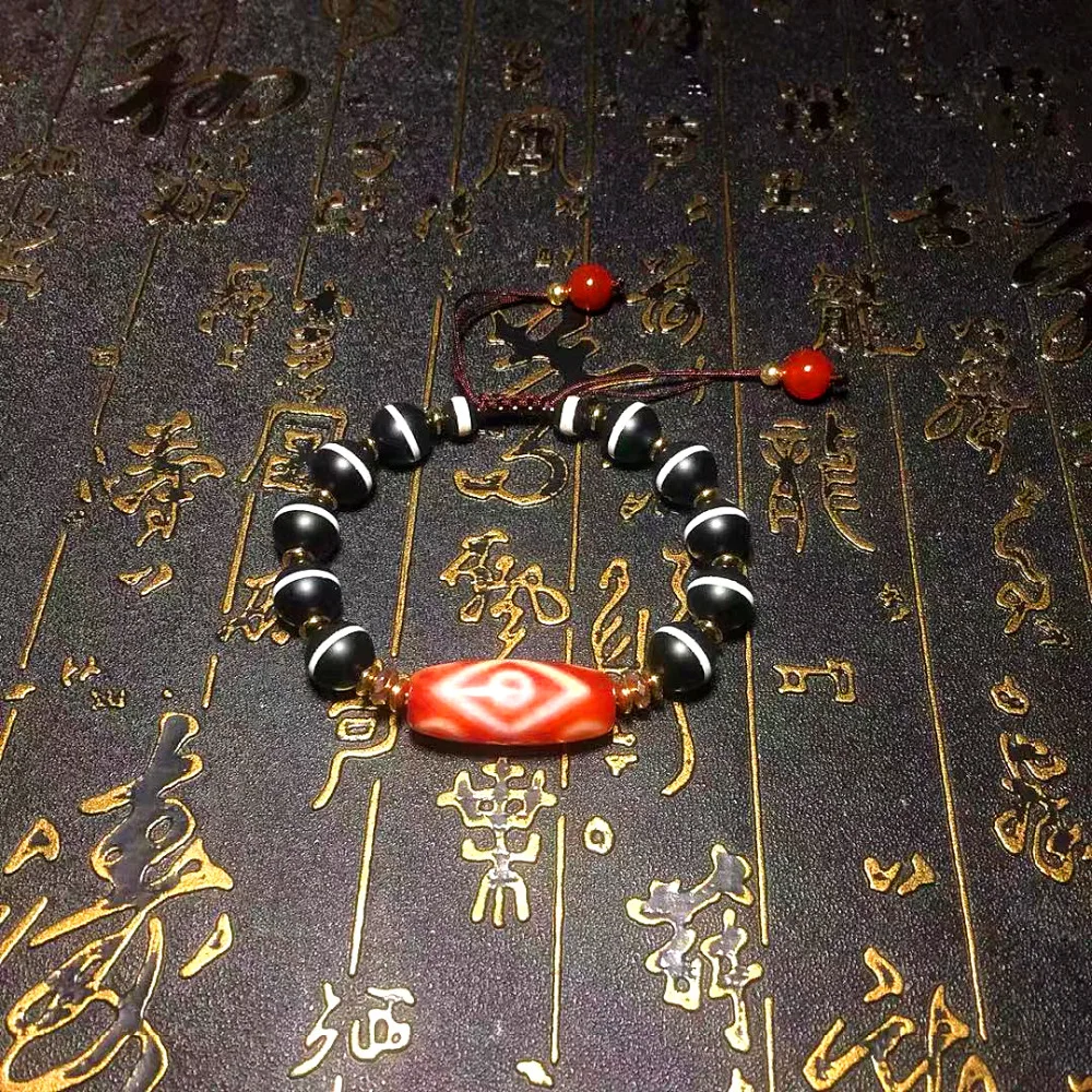 Handmade weaving Red/White KingKong 6 eyes Pattern DZI Dragon pattern Agate Beads Men&ampWomen Jewerly Bracelet Free Shipping | Украшения и