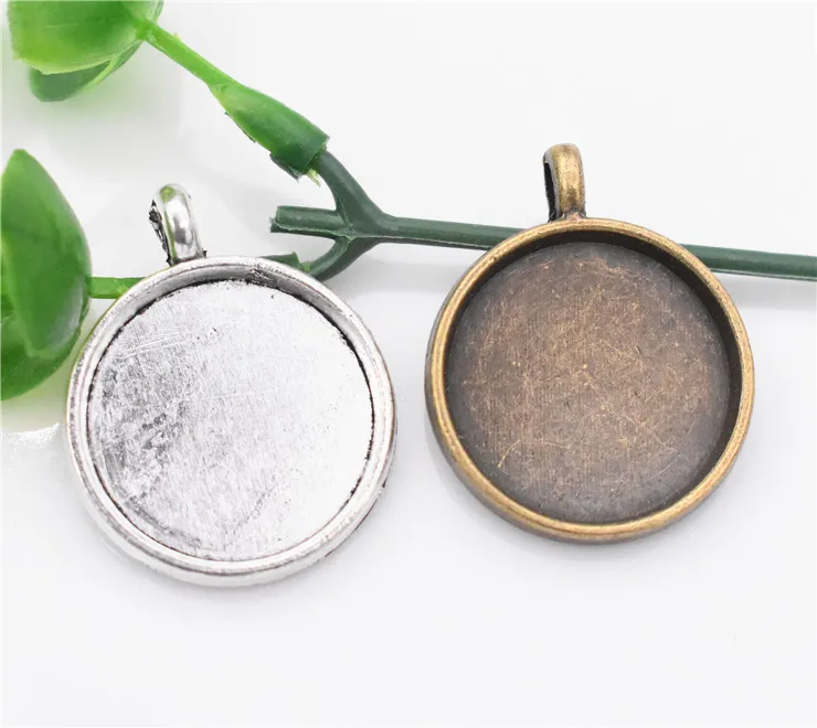 

6pcs 20mm Inner Size Antique Silver and Bronze Plated Simple Style Base Setting Charms Pendant