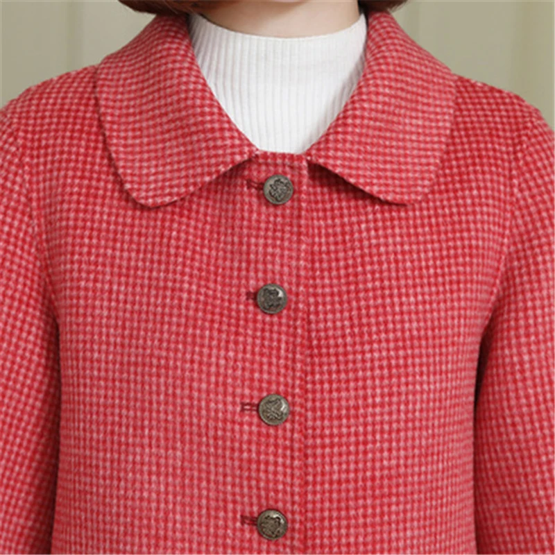 

Fashion High quality Woolen Coat Women Double-sided Cashmere Jackets Autumn Winter Wool Coats Female Plaid Long Woolen Coat 2664