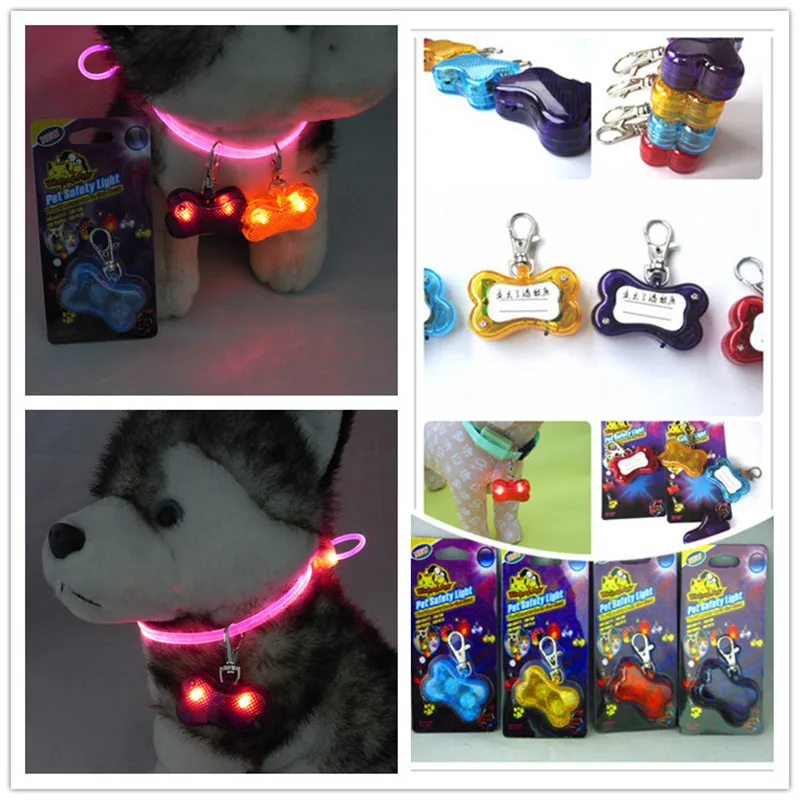 Топ моды 30 шт./лот LED свет вверх форма кость собаки ID тег Pet безопасности воротник