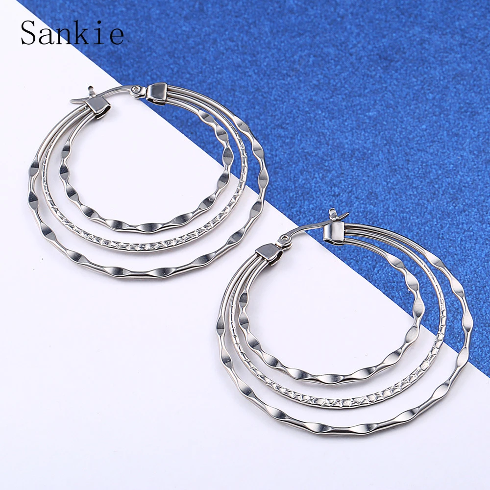 Sankie Stainless Steel Round Hoop Earrings For Women Gold Color Big Circle Wholesale Trendy Statement Jewelry | Украшения и