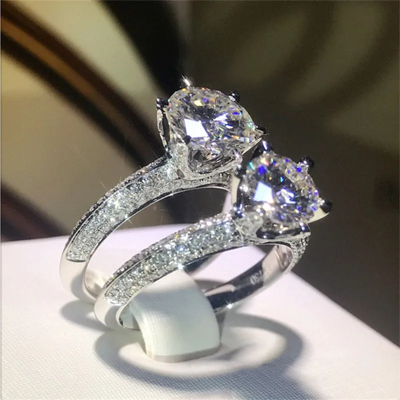 Классическое роскошное Настоящее твердое 925 пробы Серебряное кольцо 2Ct 10 сердца, стрелы SONA бриллиантовые Свадебные ювелирные изделия обручальные кольца для женщин