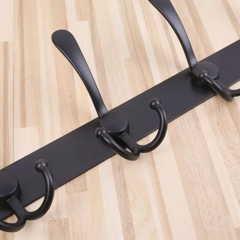 

Stainless Steel Wall Mounted Rack Metal Hanger Storage Rail Hooks Holder Hanging Towel Coat Hat Bag Robe Hanger Black