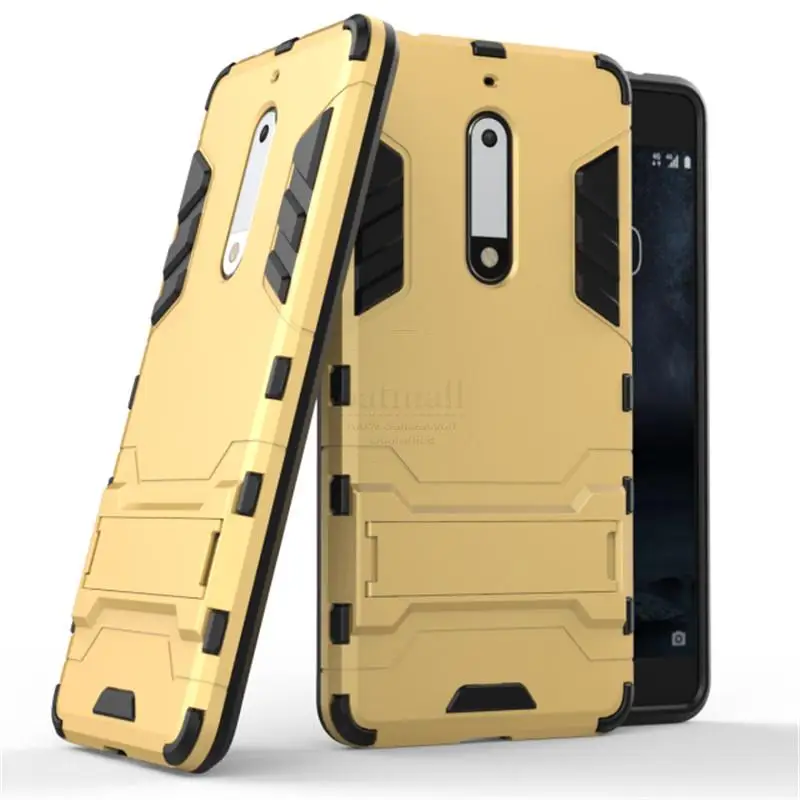 Двухслойная прочная гибридная защита устойчивая для Nokia 5 Чехол PC + TPU Kick Stand задняя