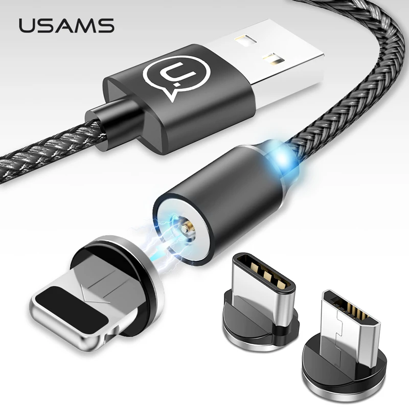 Магнитный кабель USAMS type C Micro USB для быстрой зарядки usb c iphone samsung xiaomi|Кабели