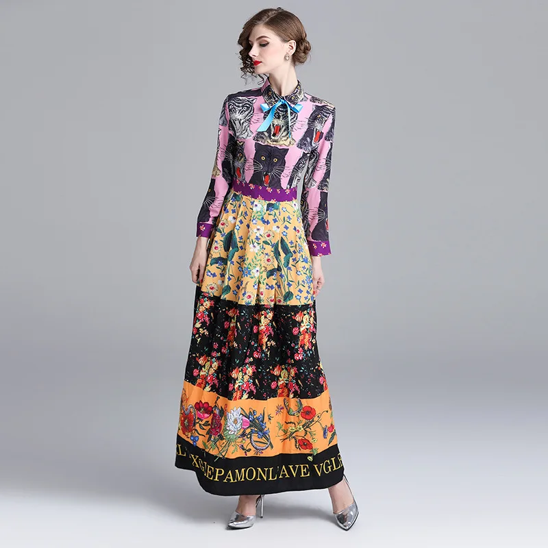 Высокое качество 2018 осень взлетно посадочной полосы платье Для женщин с длинными